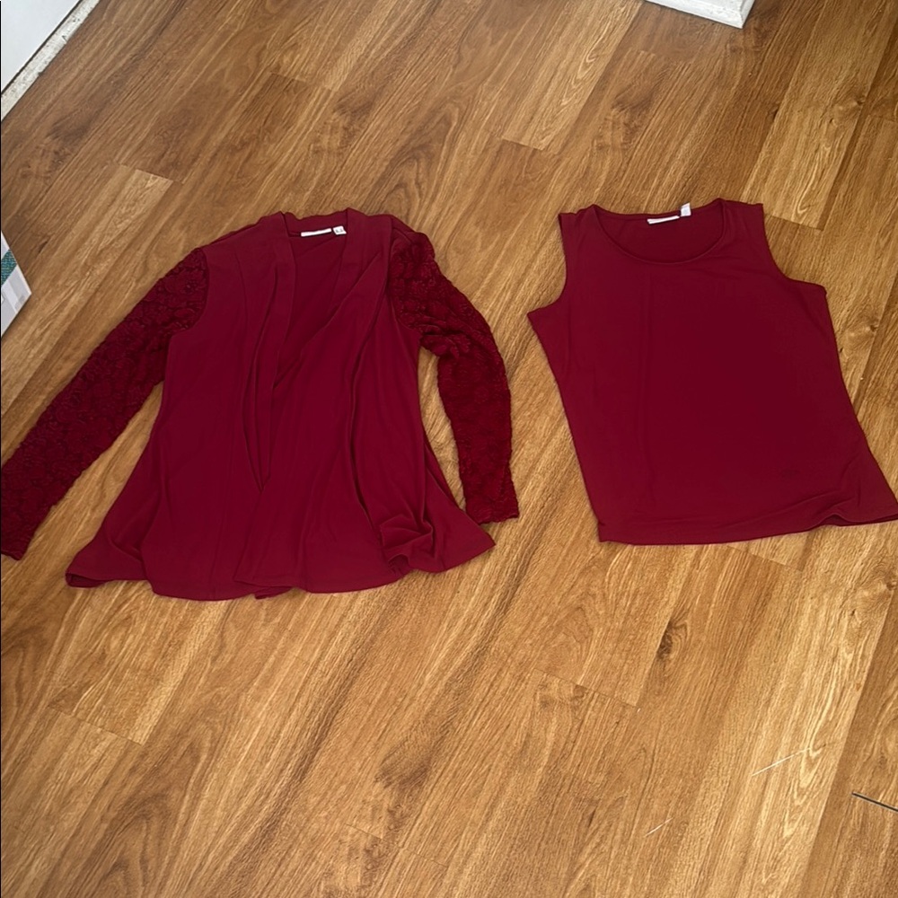 Susan Graver Red Sleeveless Knit Blouse